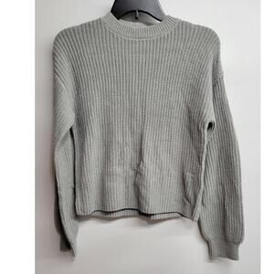 BP. Cleo Women's XXS Grey Chunky Rib Knit Balloon Sleeve Crop Crew Sweater